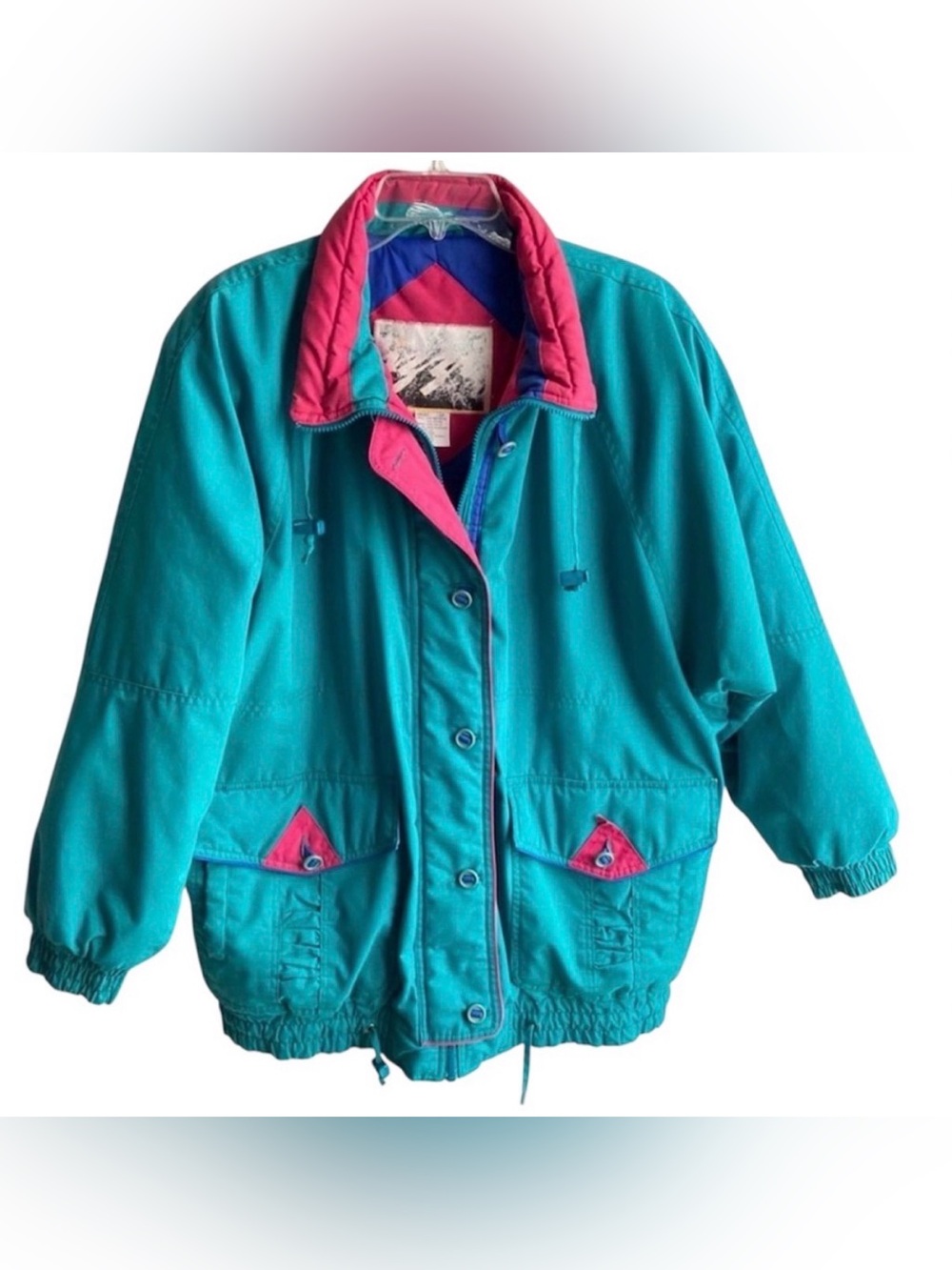 Izzi Vintage 80s Puffer Jacket Turquoise and Pink Size Large